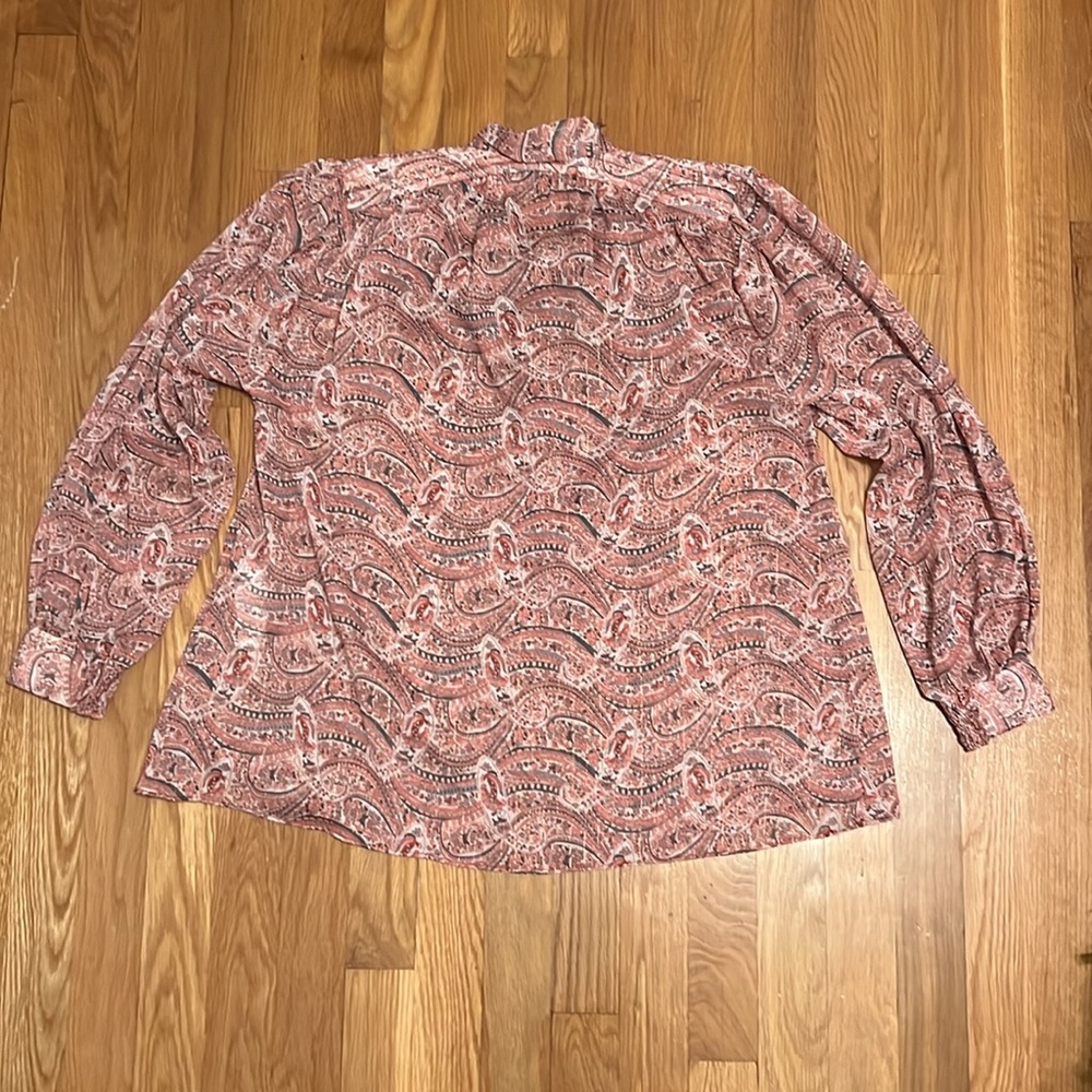 Zara Women's Blouse Pink Multicolor Paisley V-Neck Tie Long Sleeve Shirt Top S - Picture 10 of 12